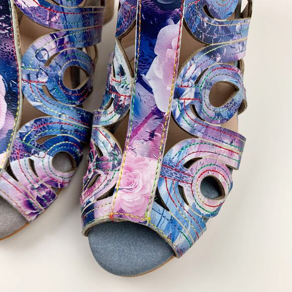 Spring Step L'Artiste Flourisha Caged Sandals Heels Blue Pink Womens 37 US 6.5 7 - Picture 3 of 11